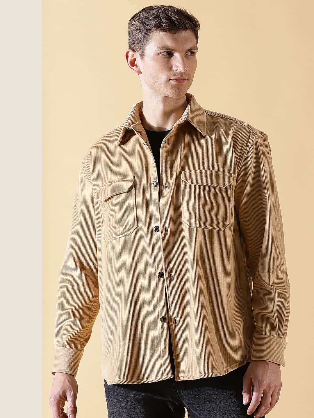 Thomas Scott Men Premium Corduroy Oversized Pure Cotton Shackets