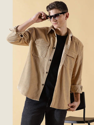 Thomas Scott Men Premium Corduroy Oversized Pure Cotton Shackets