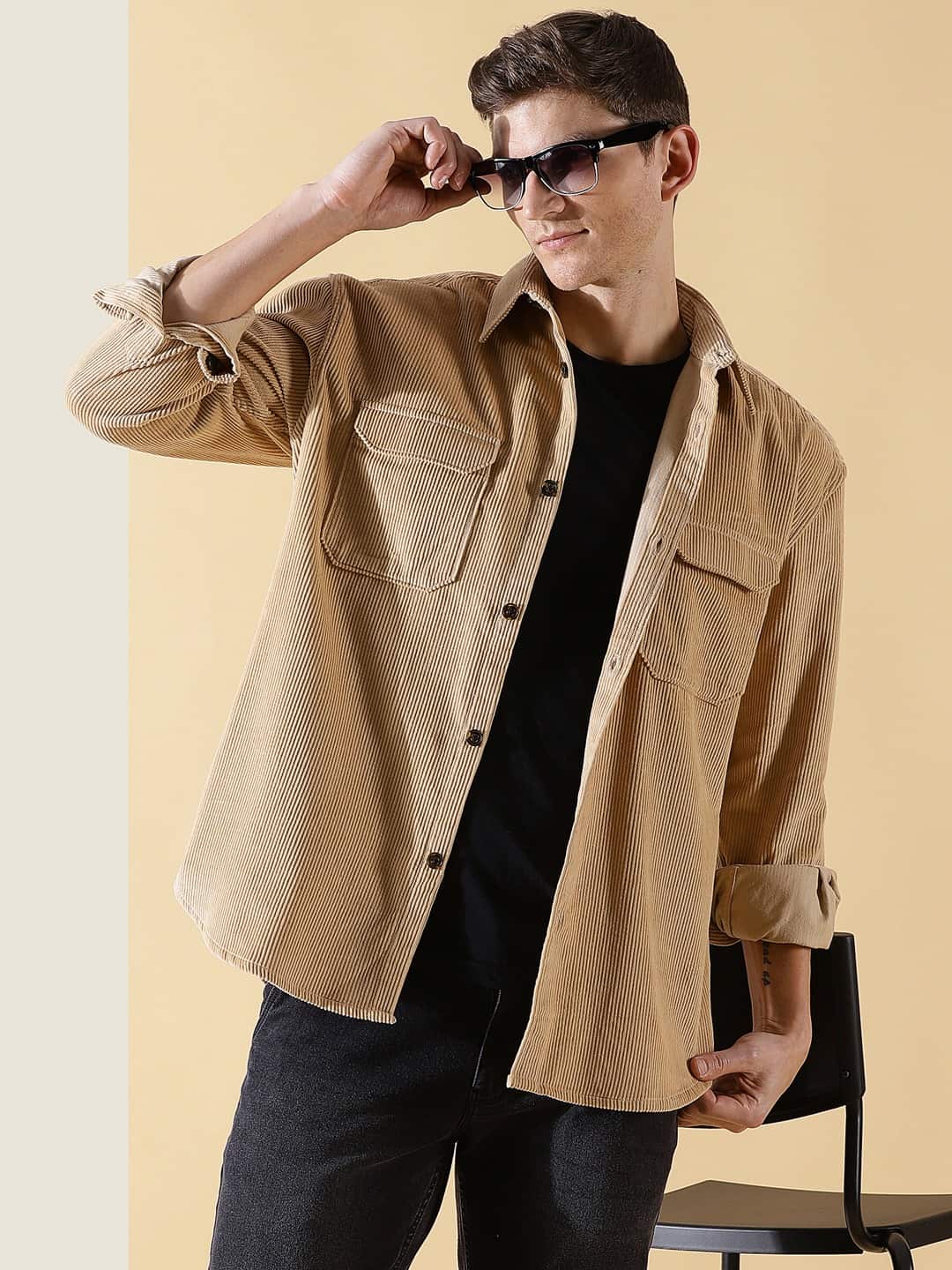 Thomas Scott Men Premium Corduroy Oversized Pure Cotton Shackets