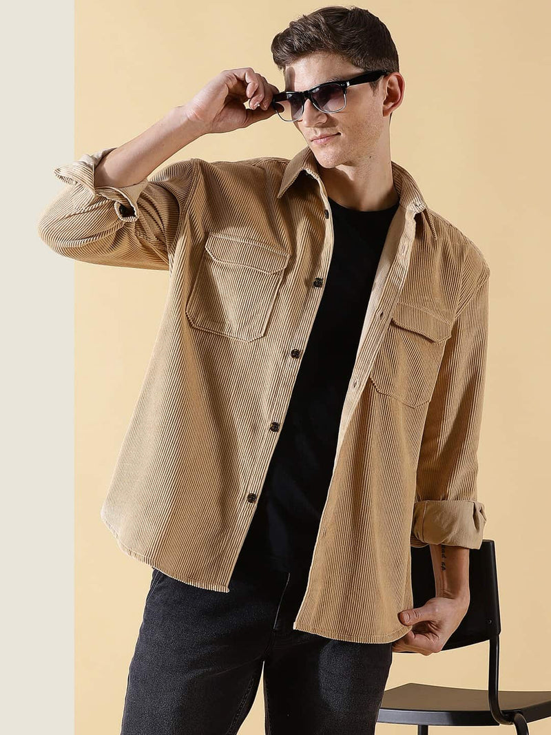 Thomas Scott Men Premium Corduroy Oversized Pure Cotton Shackets