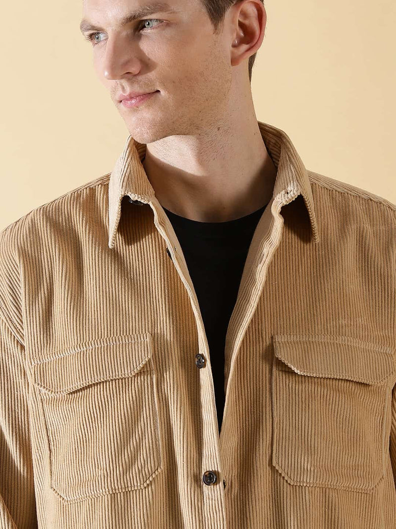Thomas Scott Men Premium Corduroy Oversized Pure Cotton Shackets