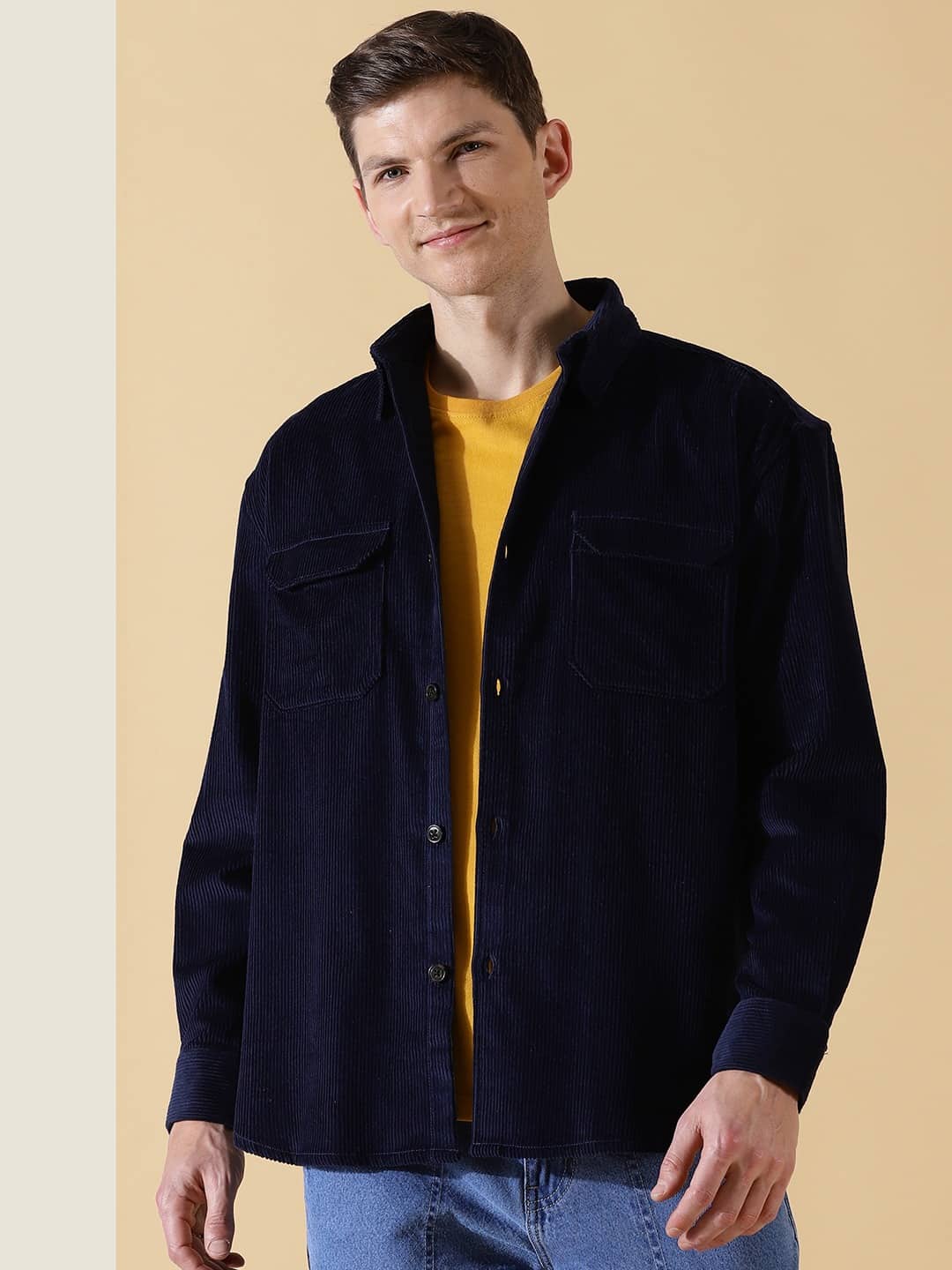 Thomas Scott Men Cotton Premium Corduroy Oversized Shackets