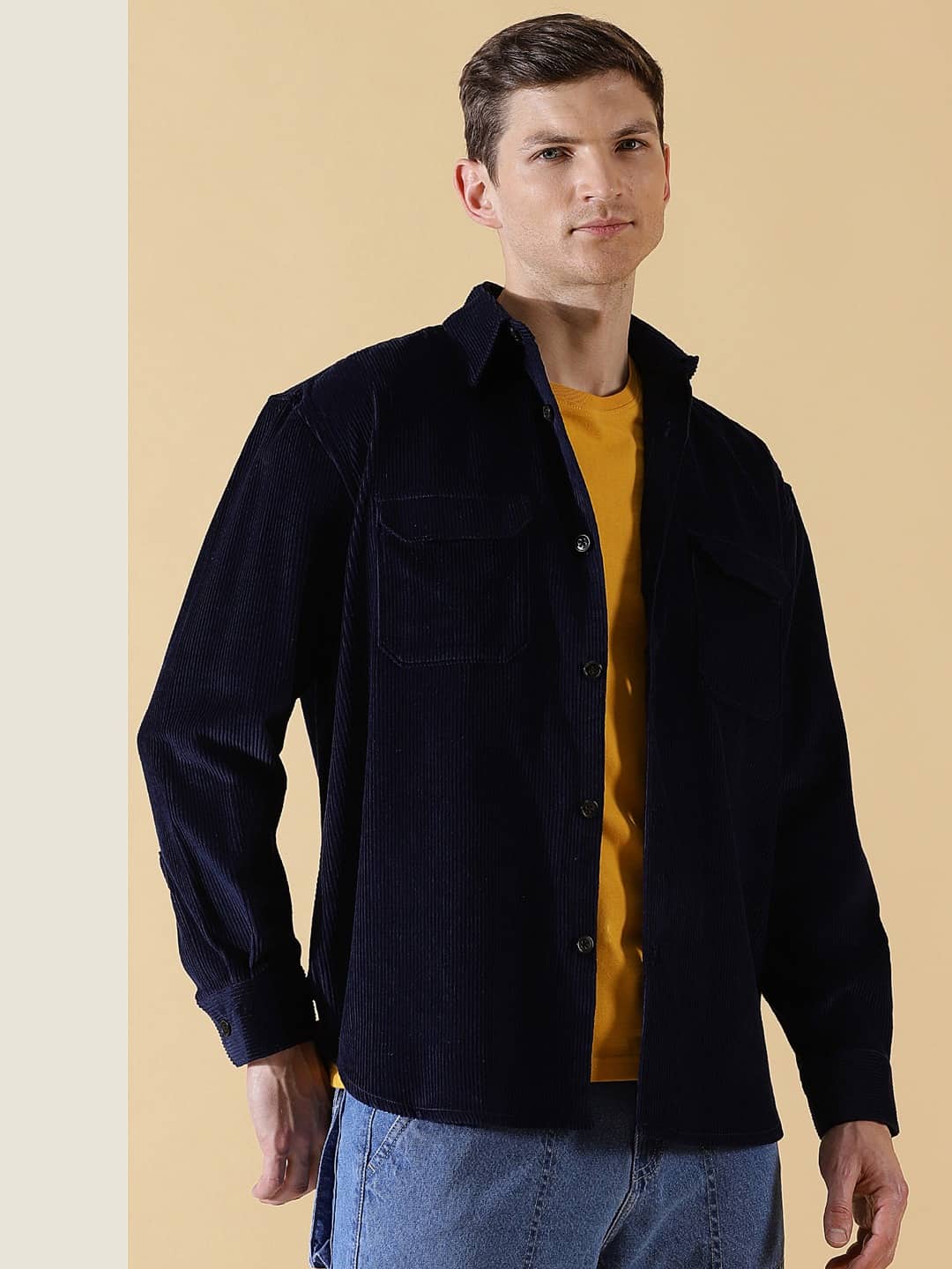 Thomas Scott Men Cotton Premium Corduroy Oversized Shackets