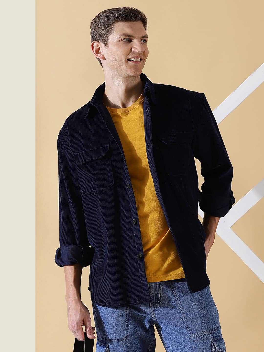 Thomas Scott Men Cotton Premium Corduroy Oversized Shackets