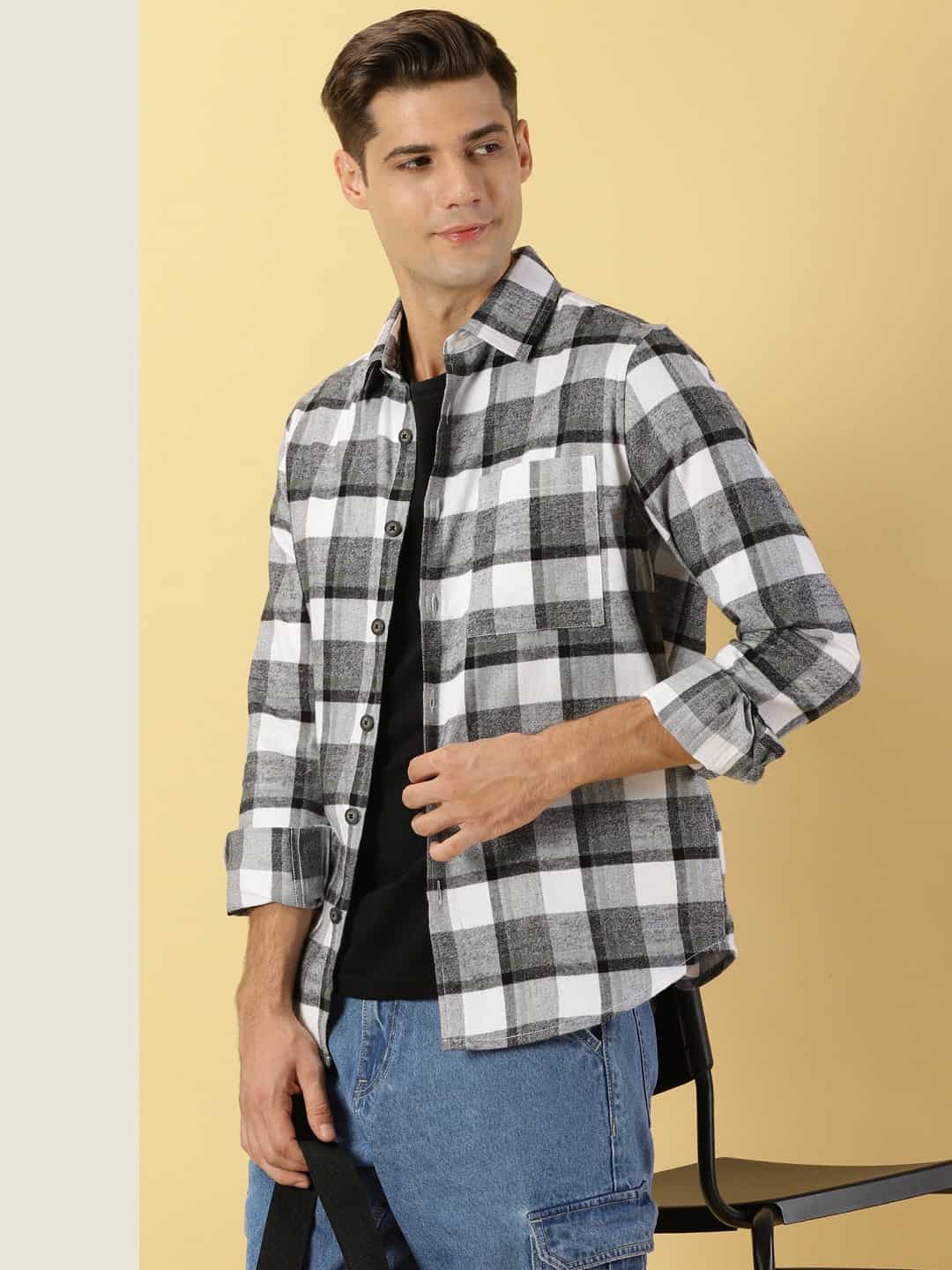 Thomas Scott Men Classic Slim Fit Tartan Checked Pure Cotton Casual Flannel Shirt