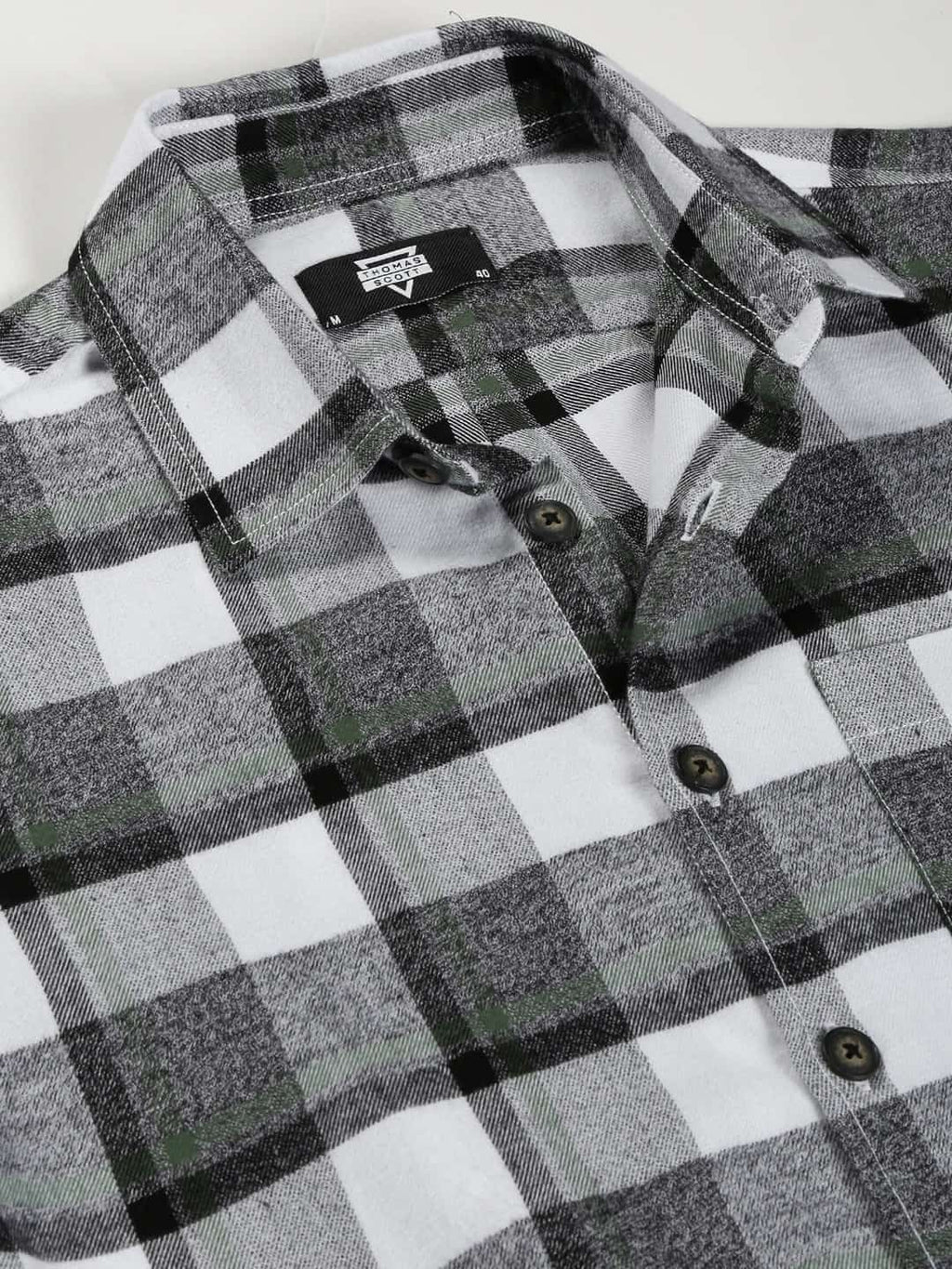 Thomas Scott Men Classic Slim Fit Tartan Checked Pure Cotton Casual Flannel Shirt