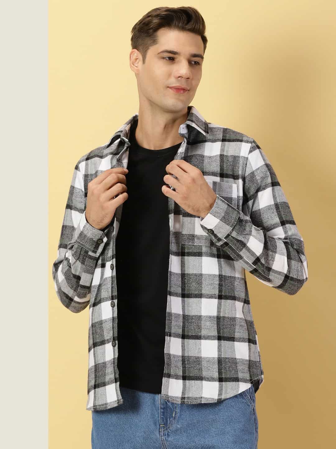 Thomas Scott Men Classic Slim Fit Tartan Checked Pure Cotton Casual Flannel Shirt