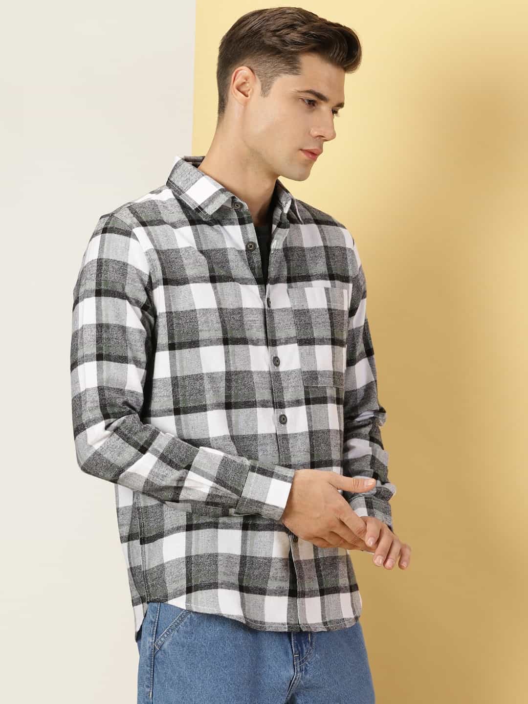 Thomas Scott Men Classic Slim Fit Tartan Checked Pure Cotton Casual Flannel Shirt