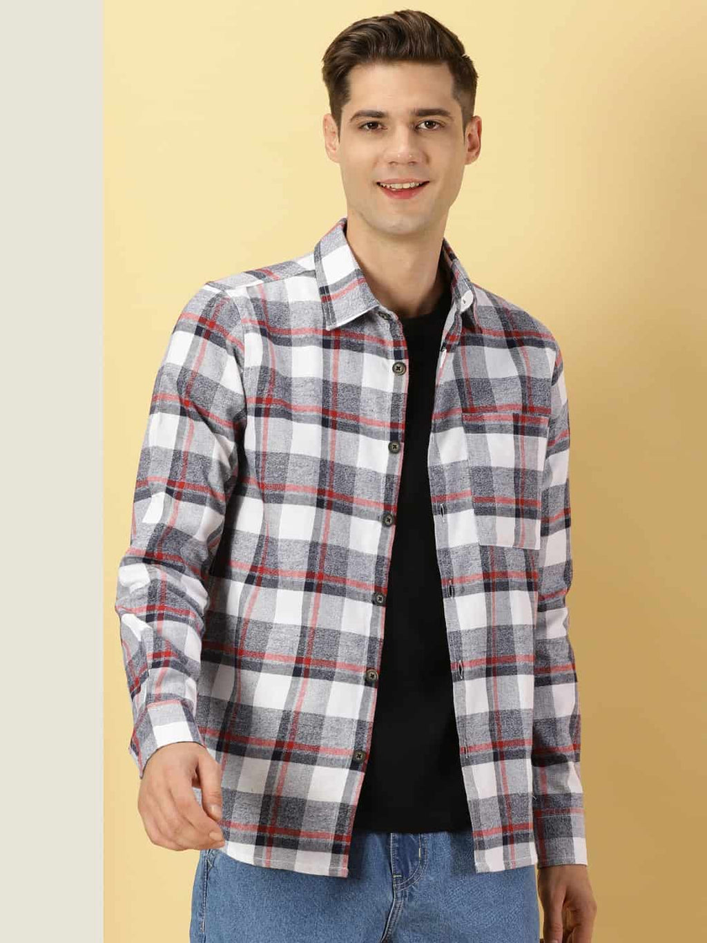 Thomas Scott Men Classic Slim Fit Tartan Checked Opaque Pure Cotton Casual Flannel Shirt