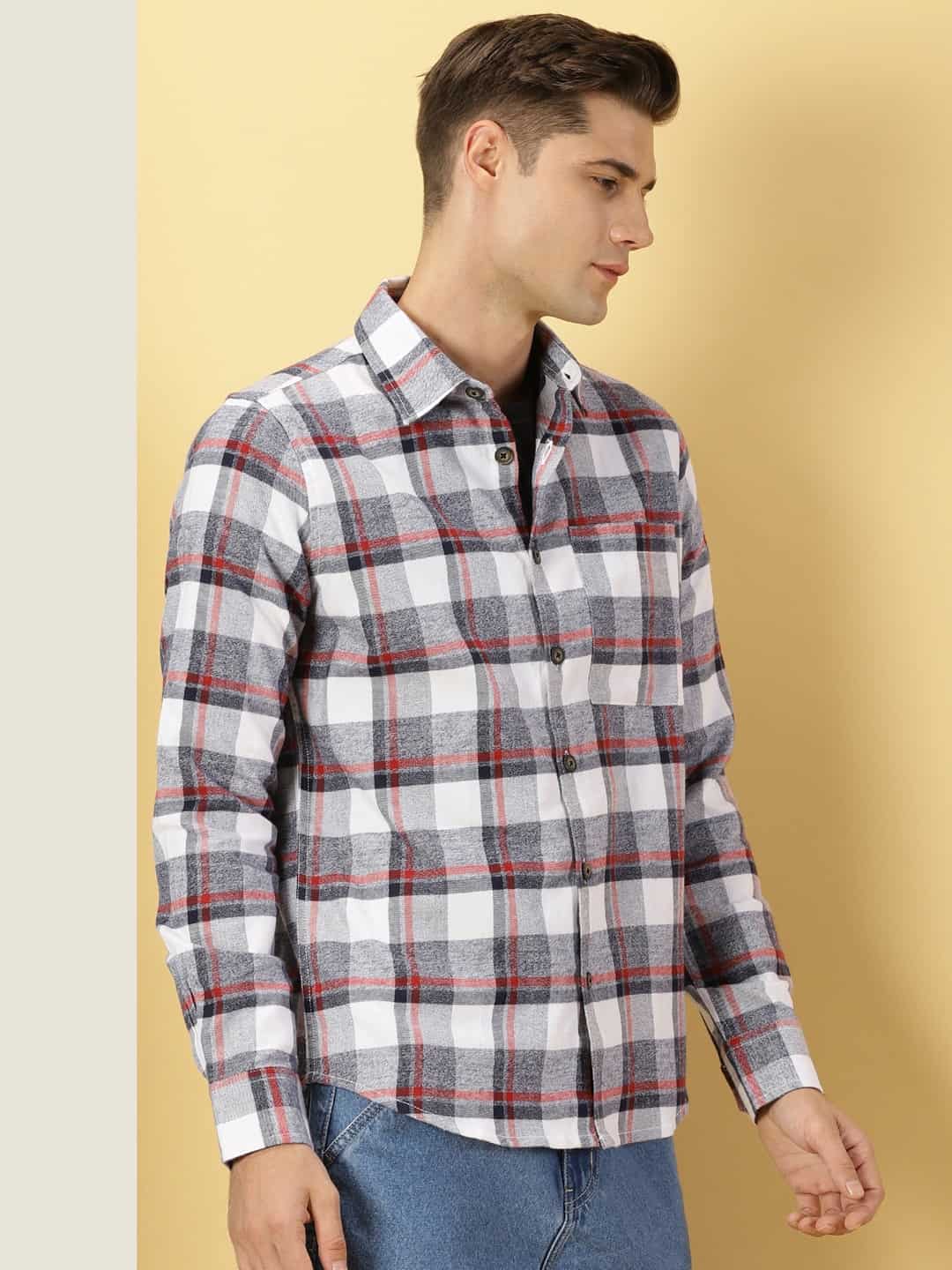 Thomas Scott Men Classic Slim Fit Tartan Checked Opaque Pure Cotton Casual Flannel Shirt