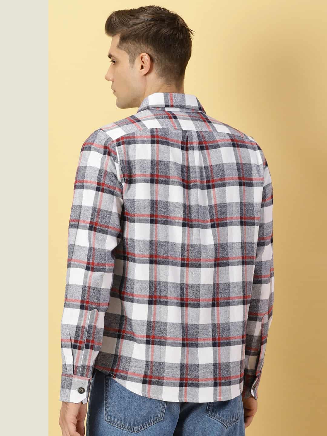 Thomas Scott Men Classic Slim Fit Tartan Checked Opaque Pure Cotton Casual Flannel Shirt
