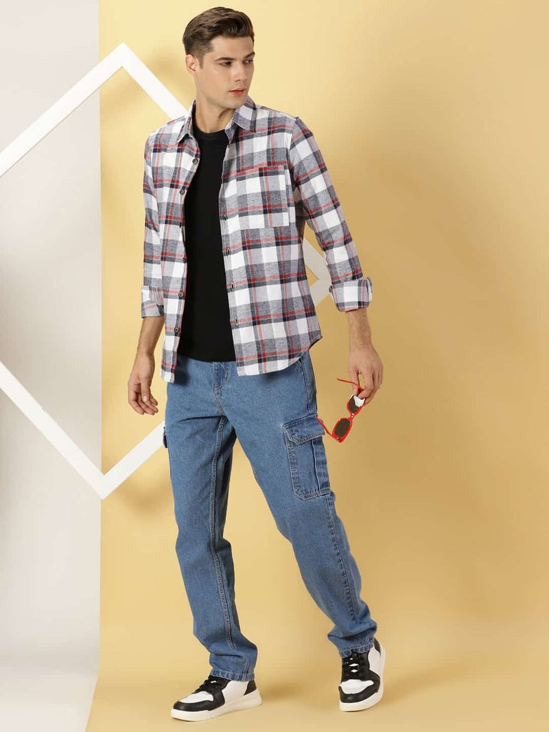 Thomas Scott Men Classic Slim Fit Tartan Checked Opaque Pure Cotton Casual Flannel Shirt
