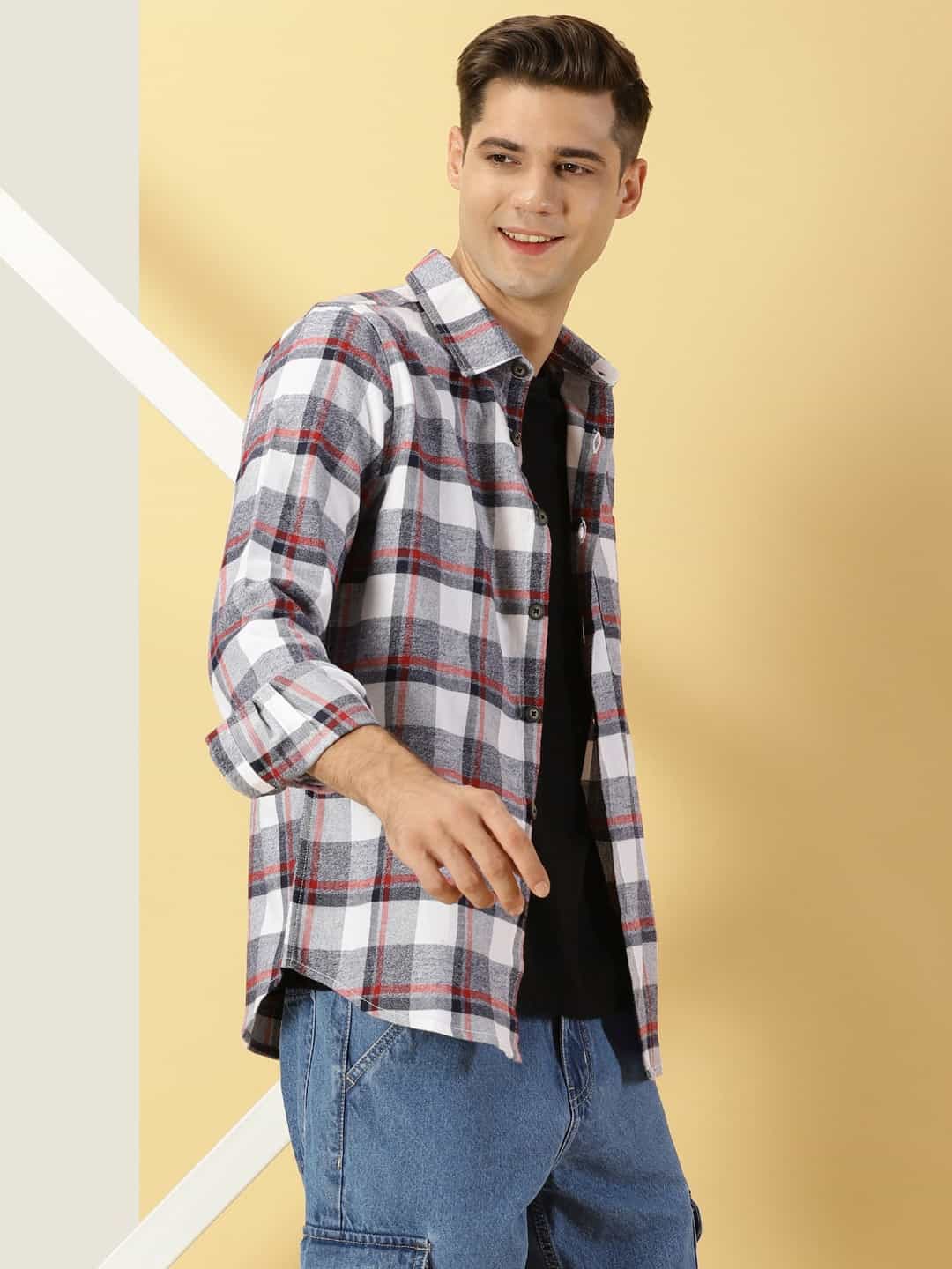 Thomas Scott Men Classic Slim Fit Tartan Checked Opaque Pure Cotton Casual Flannel Shirt
