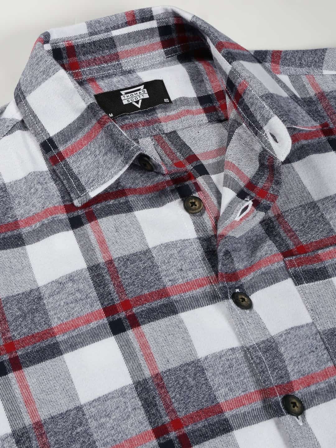 Thomas Scott Men Classic Slim Fit Tartan Checked Opaque Pure Cotton Casual Flannel Shirt