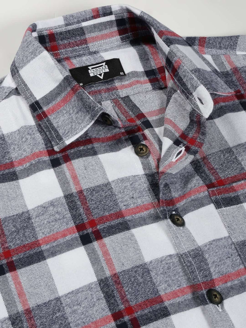 Thomas Scott Men Classic Slim Fit Tartan Checked Opaque Pure Cotton Casual Flannel Shirt