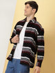 Black Standard Horizontal Stripes Cotton Opaque Striped Casual Shirt For Men