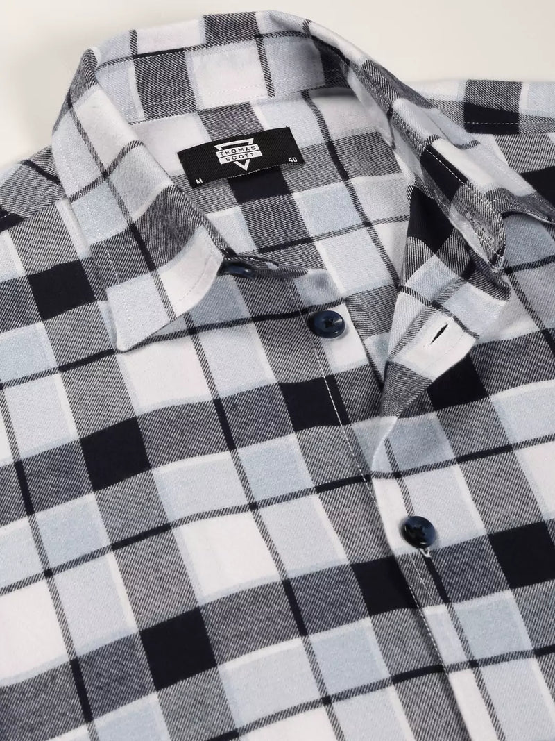 Thomas Scott Men Standard Tartan Checks Cotton Opaque Checked Casual Shackets Shirt