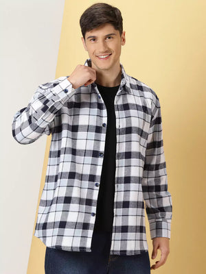 Blue Standard Tartan Checks Cotton Opaque Checked Casual Shackets Shirt For Men