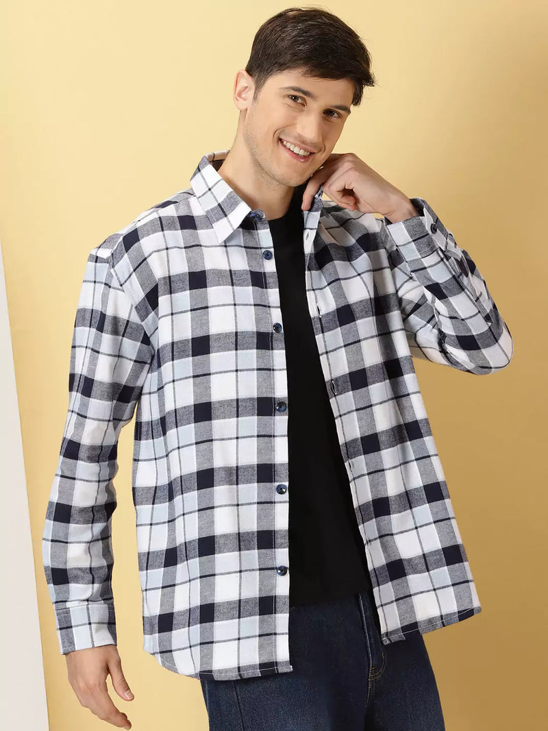 Thomas Scott Men Standard Tartan Checks Cotton Opaque Checked Casual Shackets Shirt