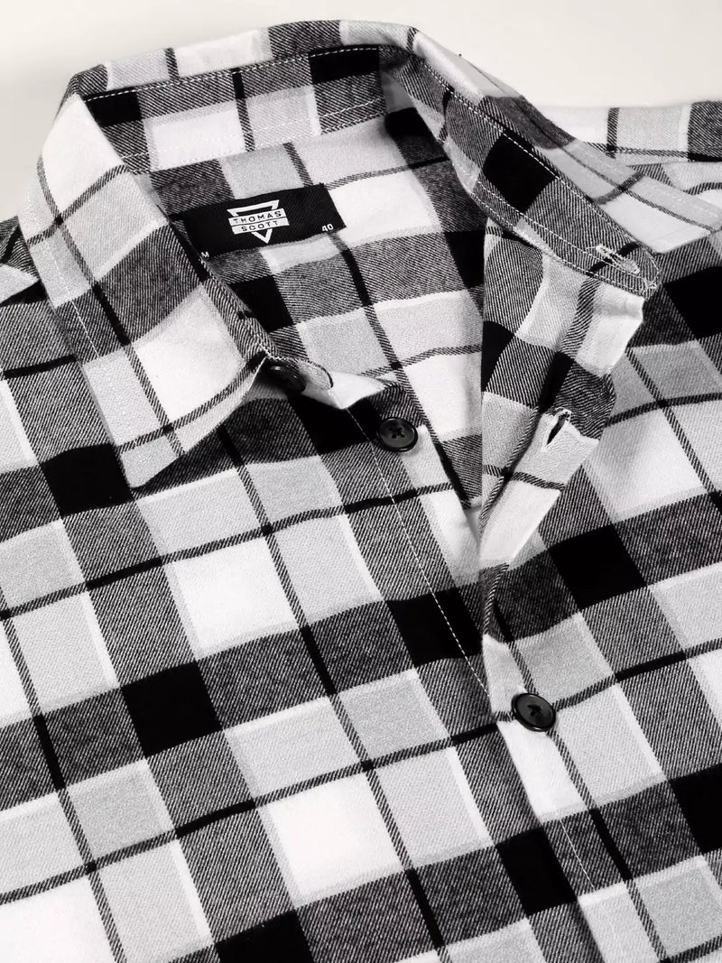 Thomas Scott Men Standard Tartan Checks Cotton Opaque Checked Casual Shackets Shirt