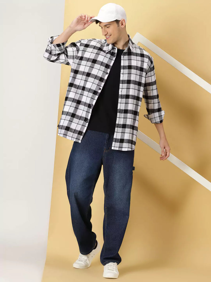 Thomas Scott Men Standard Tartan Checks Cotton Opaque Checked Casual Shackets Shirt