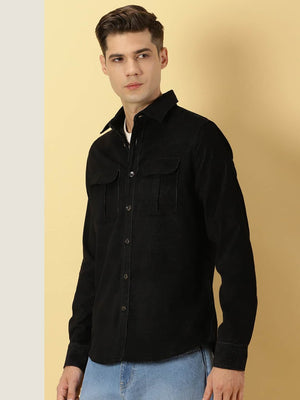 Black Premium Slim Fit Corduroy Casual Shirt For Men
