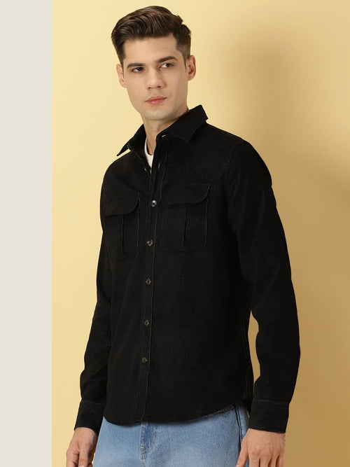 Thomas Scott Men Premium Slim Fit Corduroy Casual Shirt