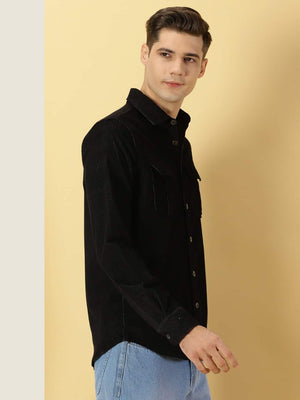Black Premium Slim Fit Corduroy Casual Shirt For Men
