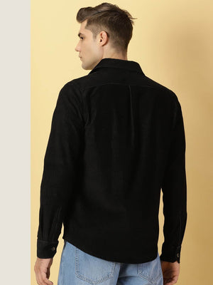 Black Premium Slim Fit Corduroy Casual Shirt For Men