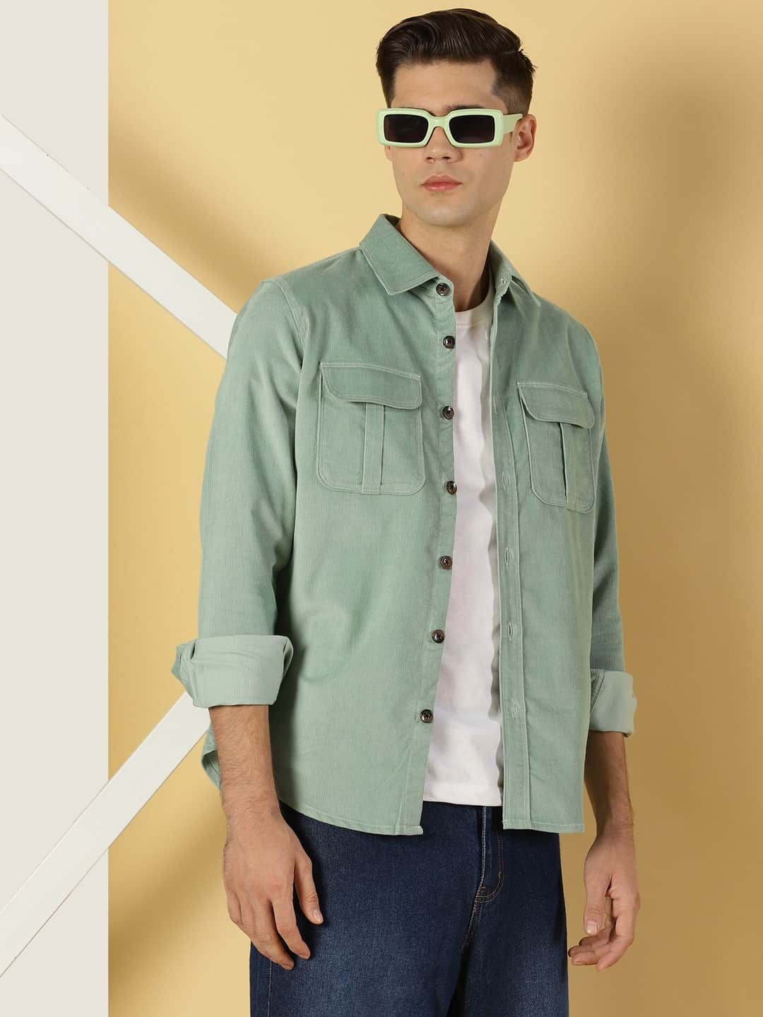 Thomas Scott Men Premium Slim Fit Corduroy Casual Shirt