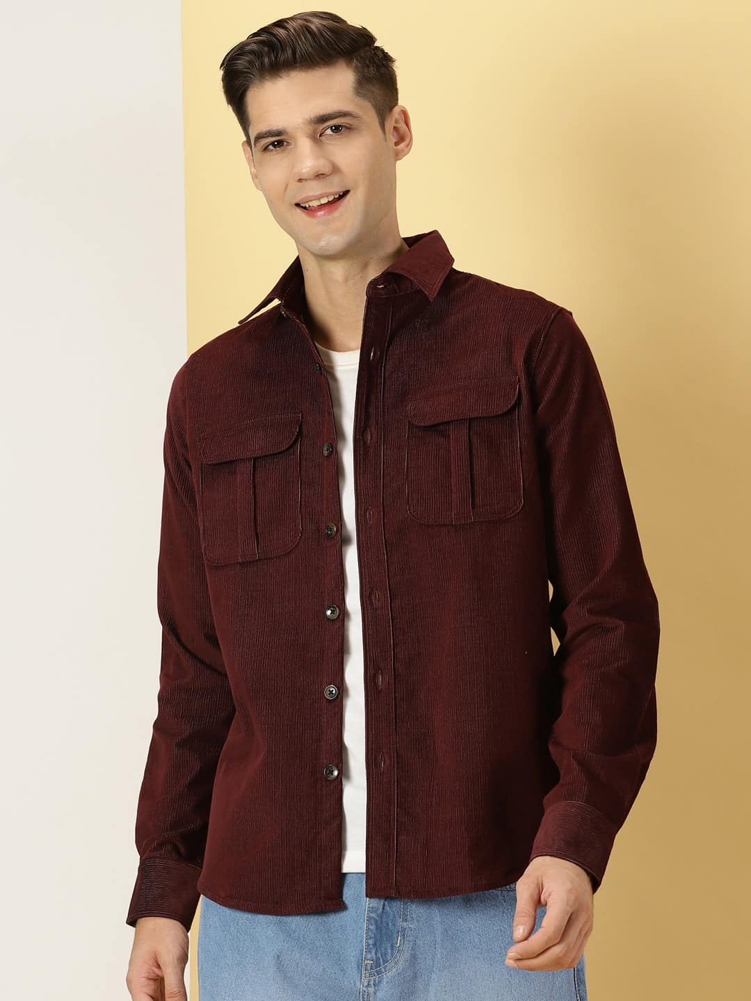 Thomas Scott Men Premium Slim Fit Corduroy Casual Shirt