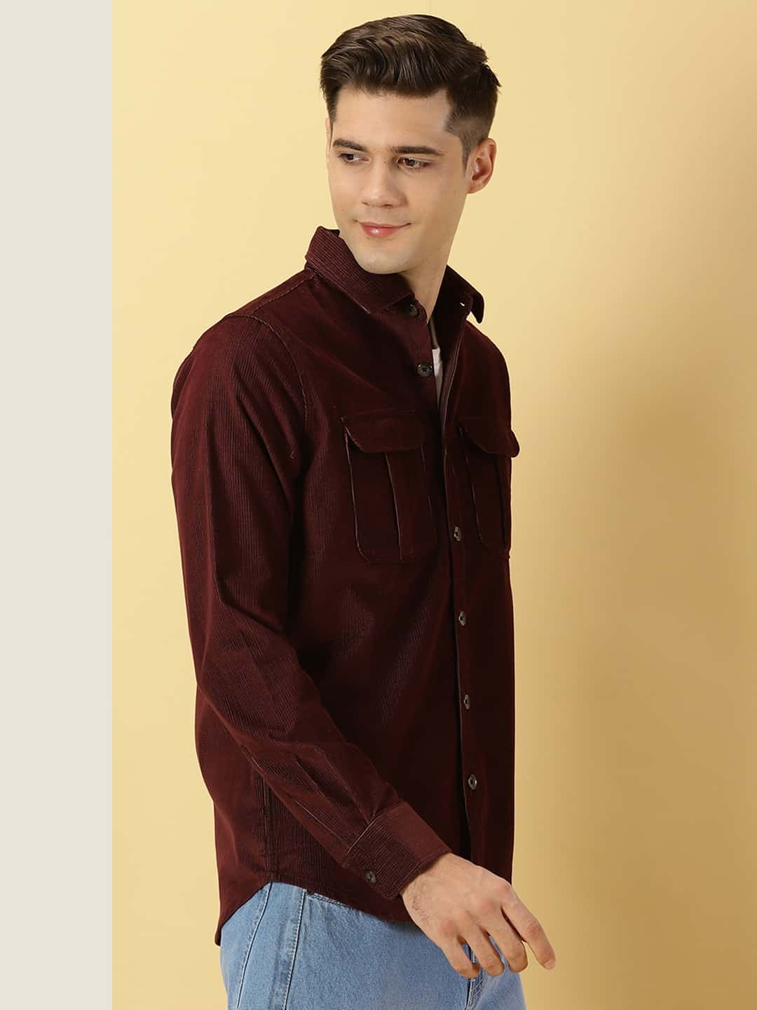 Thomas Scott Men Premium Slim Fit Corduroy Casual Shirt