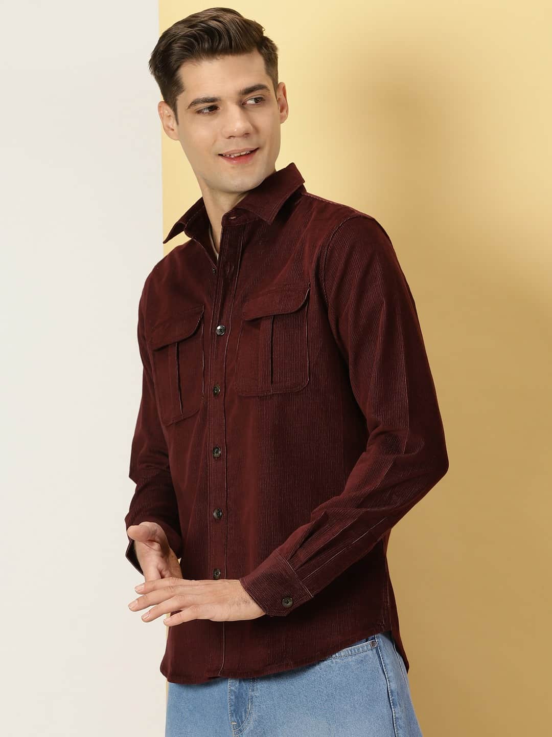 Thomas Scott Men Premium Slim Fit Corduroy Casual Shirt