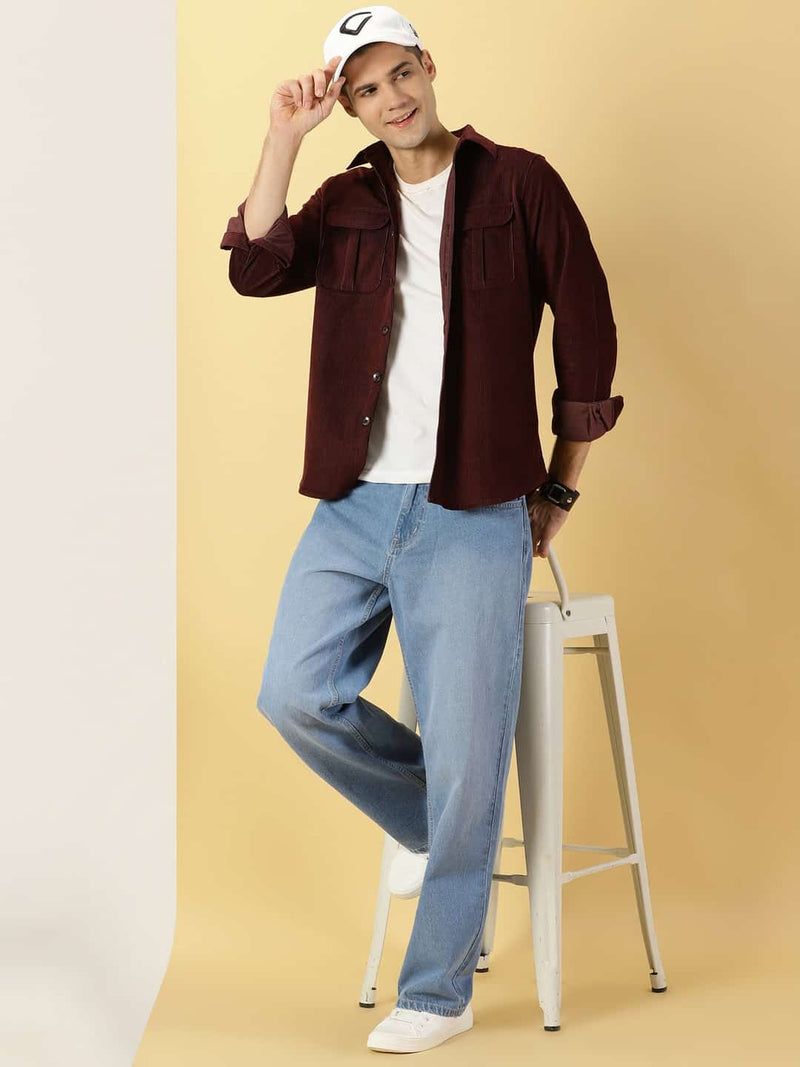 Thomas Scott Men Premium Slim Fit Corduroy Casual Shirt