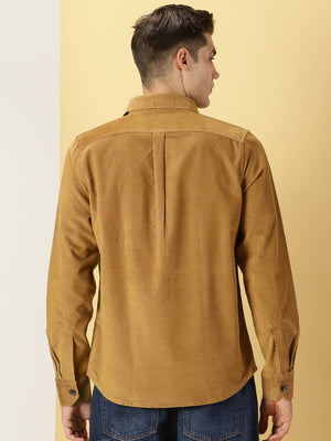 Beige Premium Slim Fit Corduroy Casual Shirt For Men