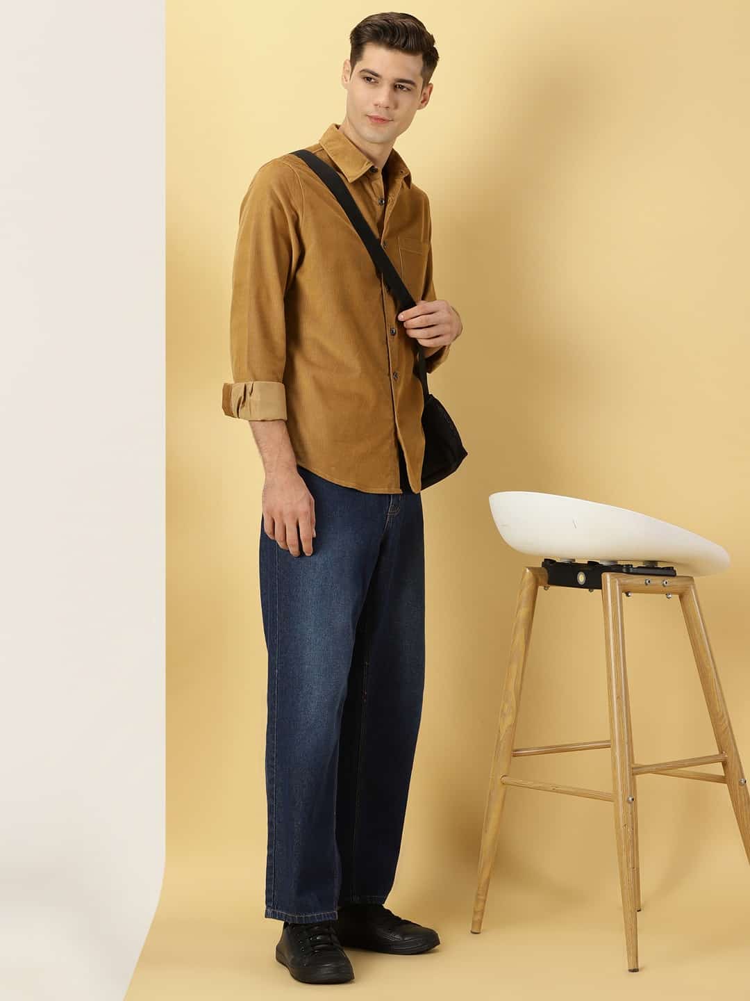 Thomas Scott Men Premium Slim Fit Corduroy Casual Shirt