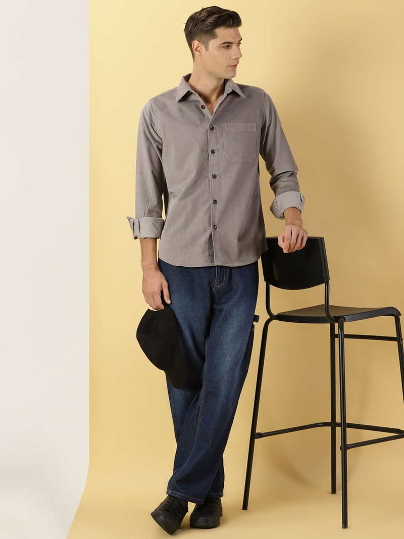 Thomas Scott Men Premium Slim Fit Corduroy Casual Shirt