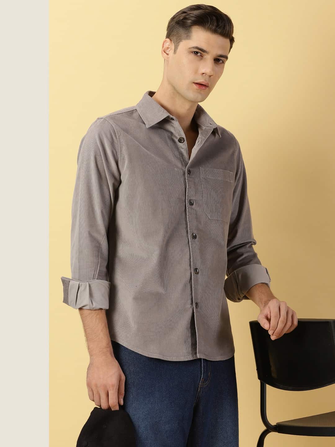 Thomas Scott Men Premium Slim Fit Corduroy Casual Shirt