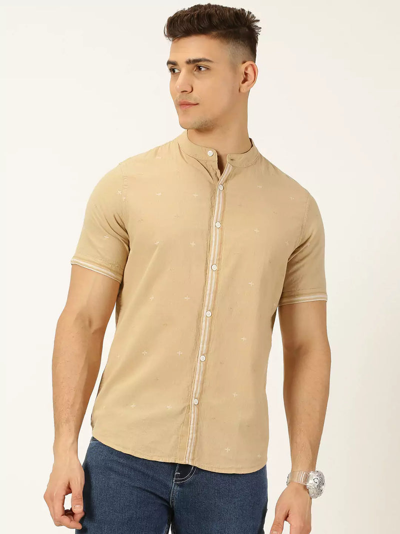 Thomas Scott Men Premium Slim Fit Band Collar Pure Cotton Casual Shirt