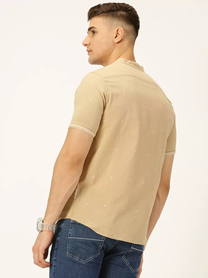 Thomas Scott Men Premium Slim Fit Band Collar Pure Cotton Casual Shirt