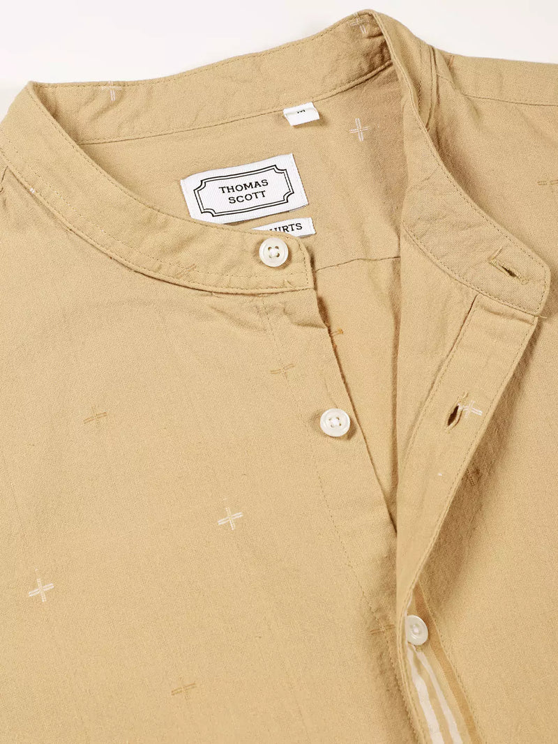 Thomas Scott Men Premium Slim Fit Band Collar Pure Cotton Casual Shirt