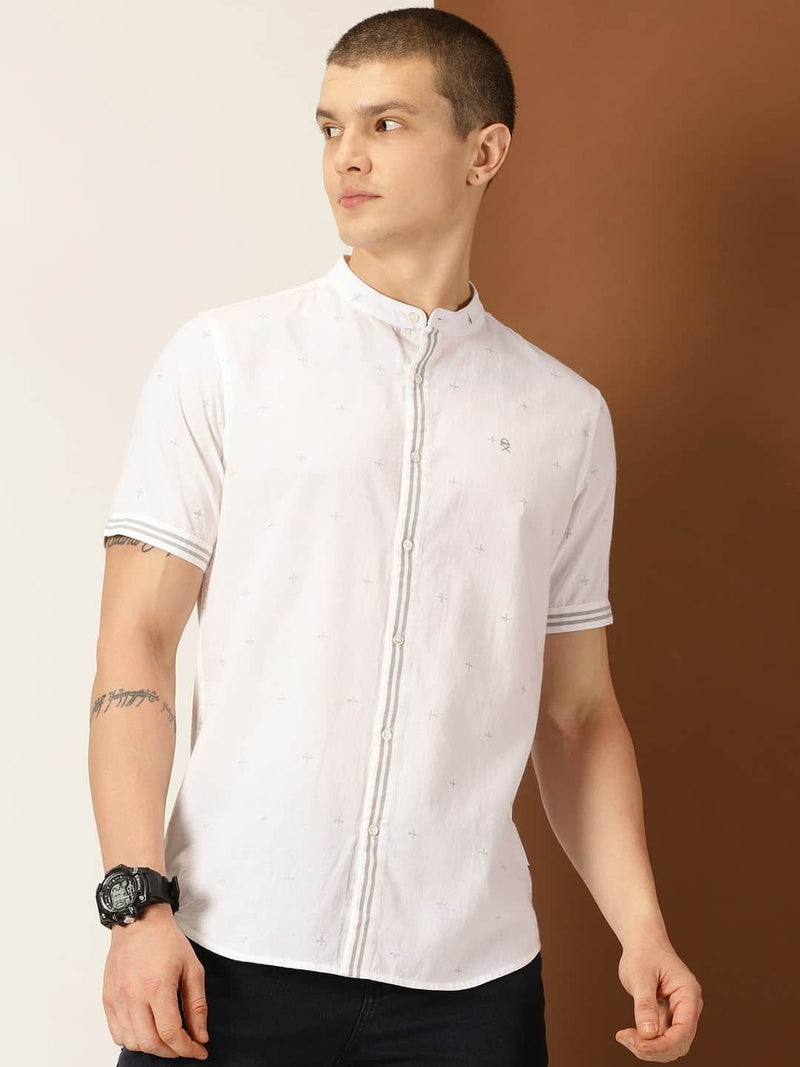 Thomas Scott Men Premium Slim Fit Geometric Printed Cotton Casual Shirt