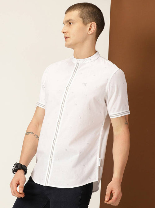 Thomas Scott Men Premium Slim Fit Geometric Printed Cotton Casual Shirt