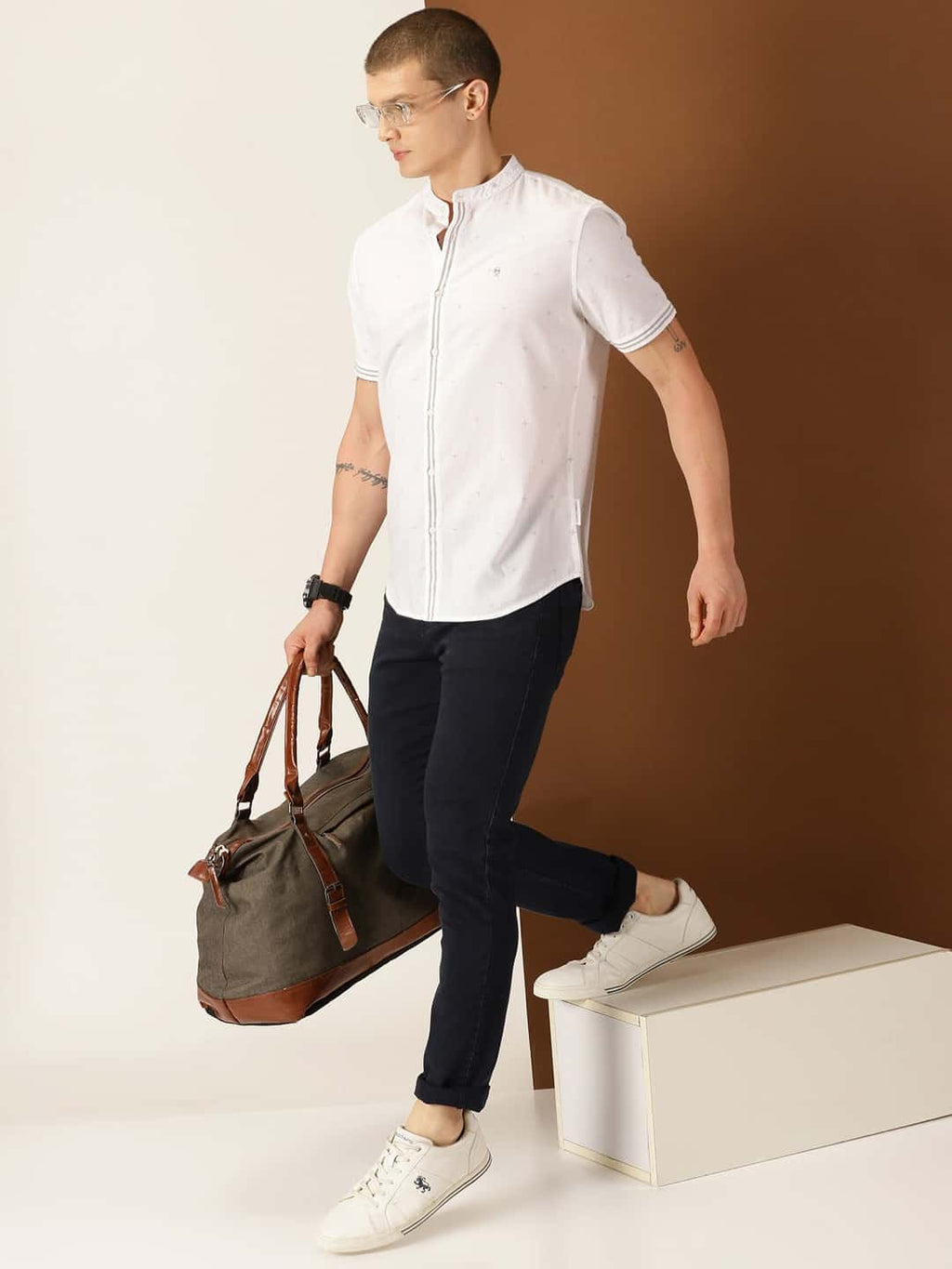 Thomas Scott Men Premium Slim Fit Geometric Printed Cotton Casual Shirt