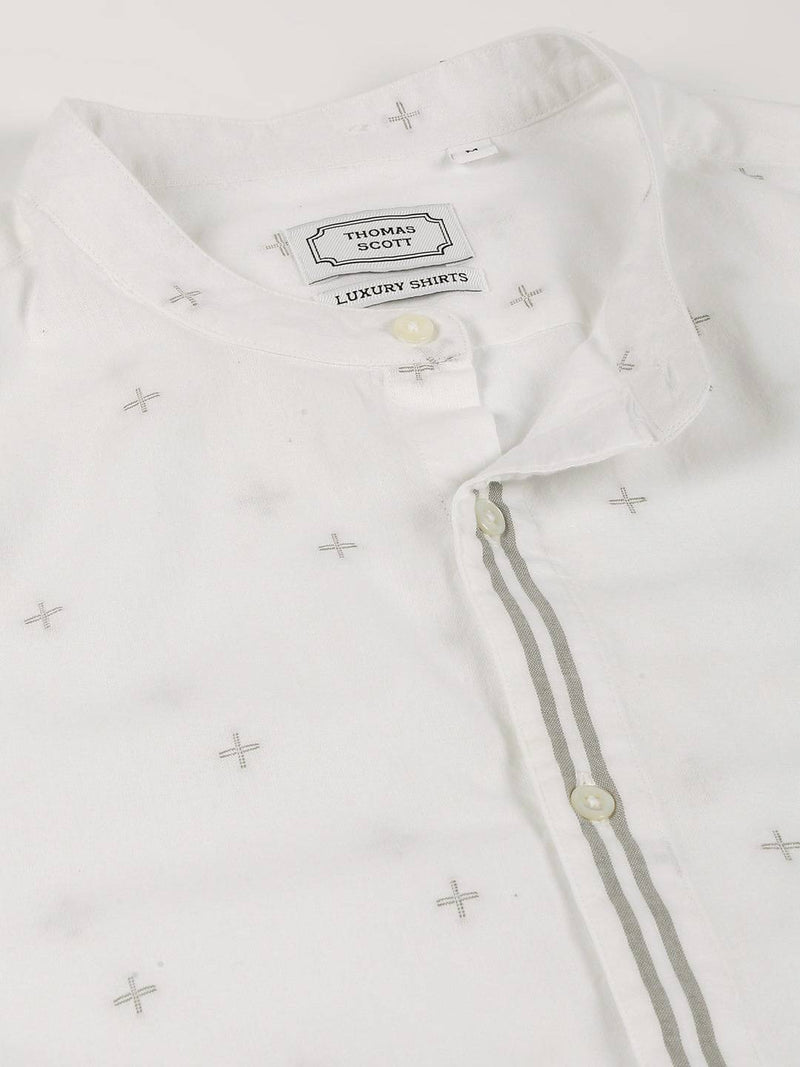 Thomas Scott Men Premium Slim Fit Geometric Printed Cotton Casual Shirt