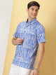 Blue Printed Smart Slim Fit Opaque Casual Shirt For Men