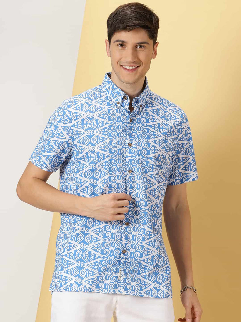 Thomas Scott Men Printed Smart Slim Fit Floral Opaque Casual Shirt
