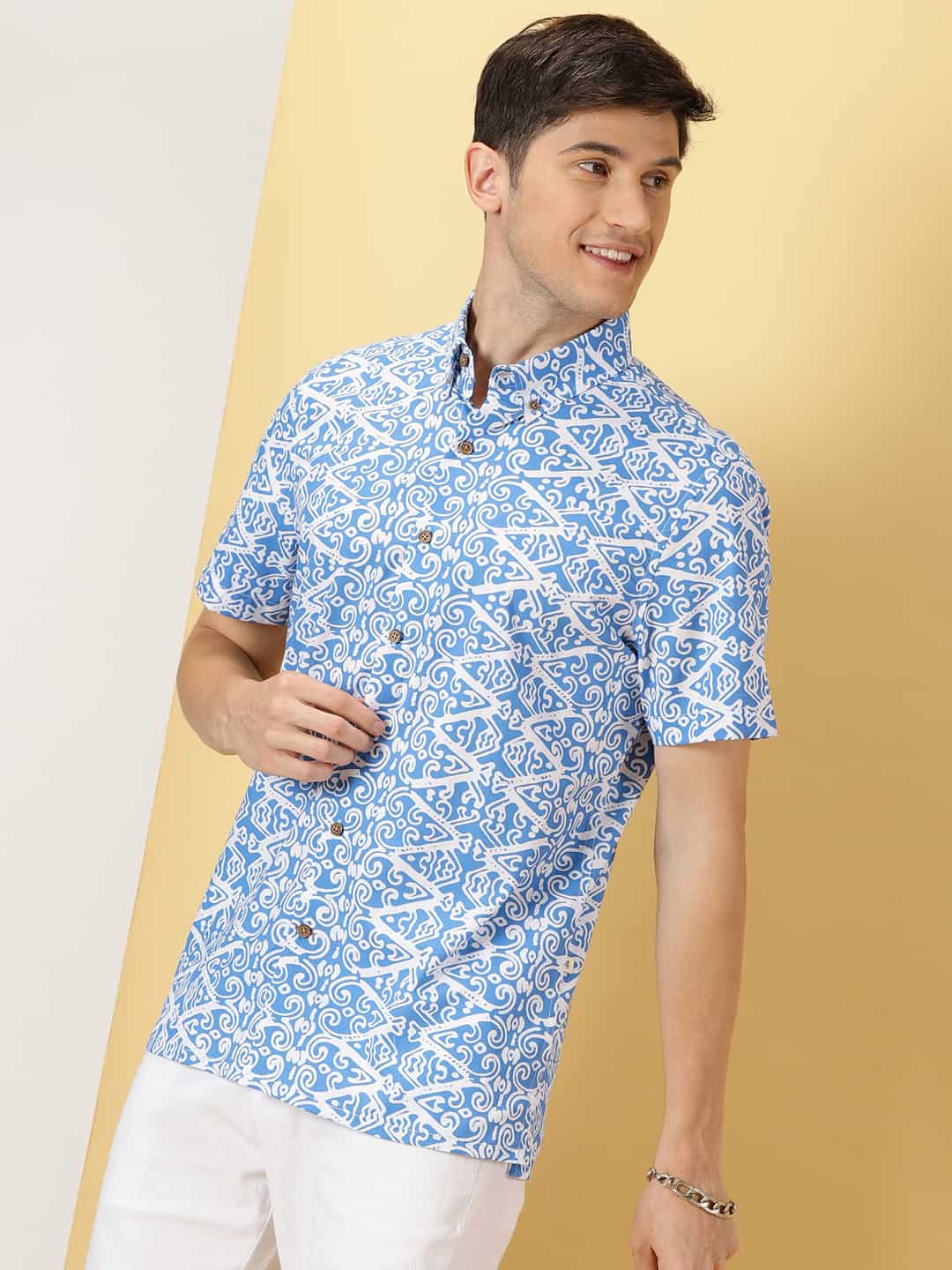 Thomas Scott Men Printed Smart Slim Fit Floral Opaque Casual Shirt