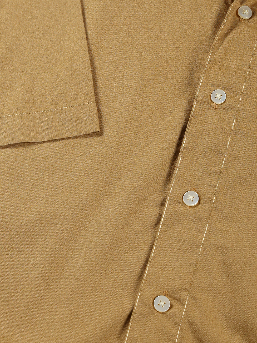 Thomas Scott Men Khaki Classic Boxy Fit Short Sleeves Spread Collar Cotton Casual Shirt