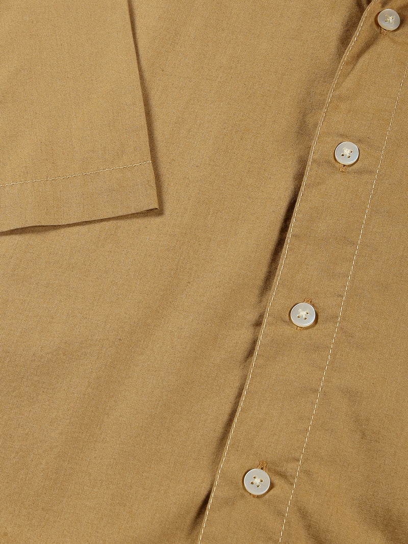 Thomas Scott Men Khaki Classic Boxy Fit Short Sleeves Spread Collar Cotton Casual Shirt